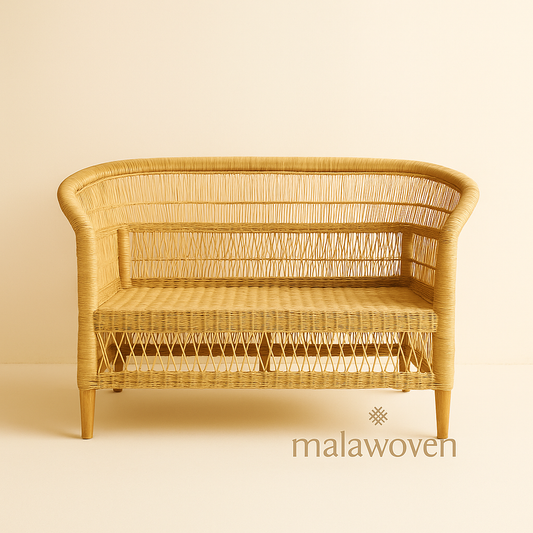 Malawi 2-seater cane sofa with curved backrest and natural rattan construction