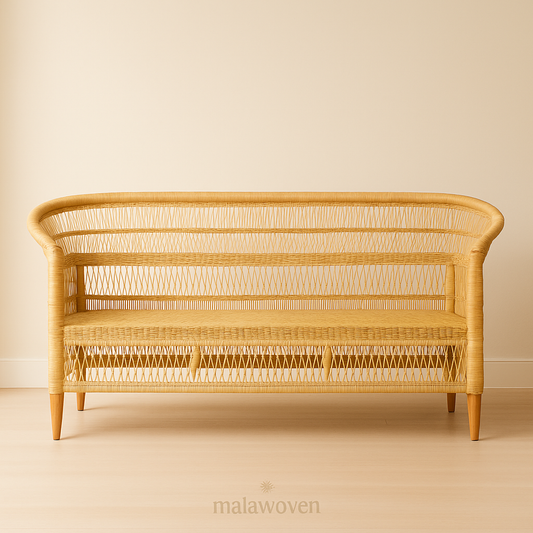 Modern African 3 seater bench made with sustainable weaving techniques