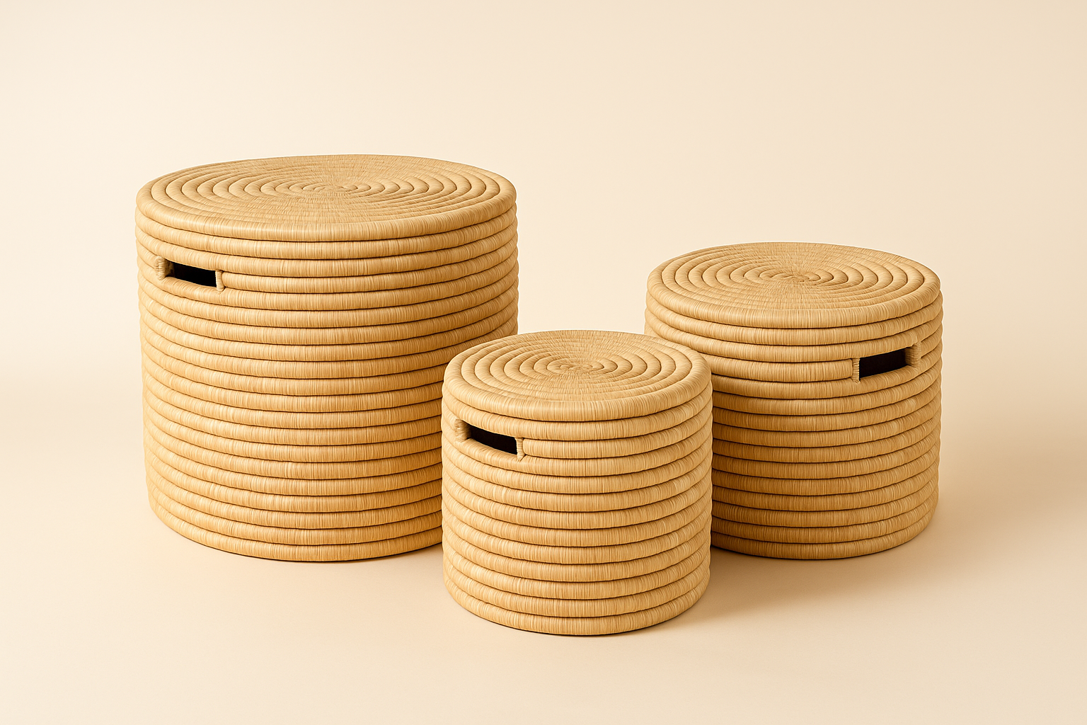 Close-up of Malawi woven storage stool displaying traditional basketry techniques