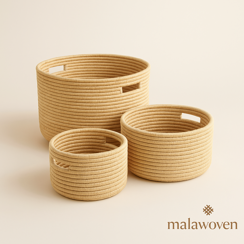 Malawi storage stools showing different angles and natural woven textures