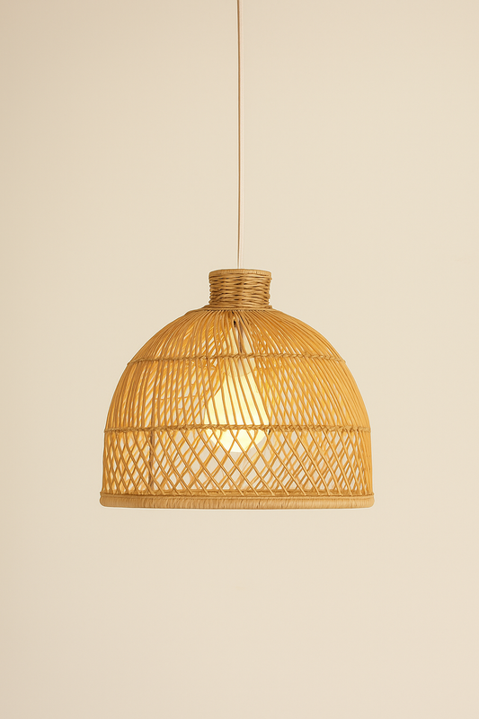Malawi woven pendant light featuring classic dome shape and natural materials