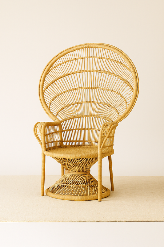 Malawi Peacock chair lifestyle shot showing elegant design and natural materials