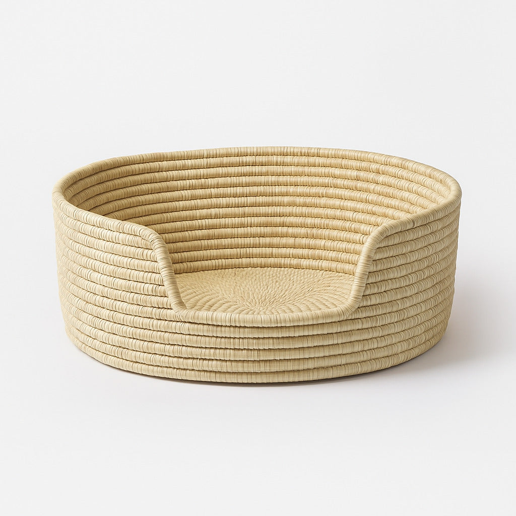 Handwoven Malawian basket with natural fiber finish