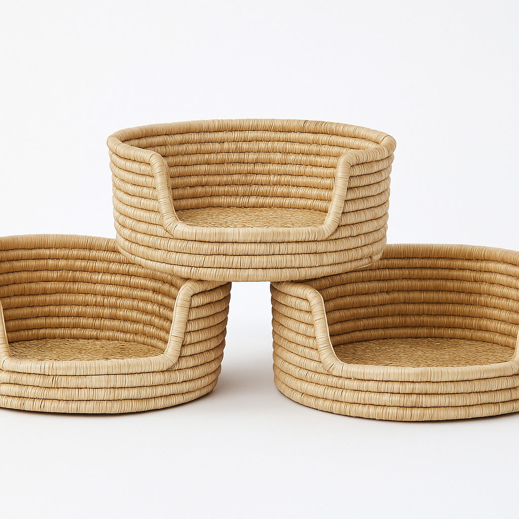 Handwoven Malawian basket with natural fiber finish