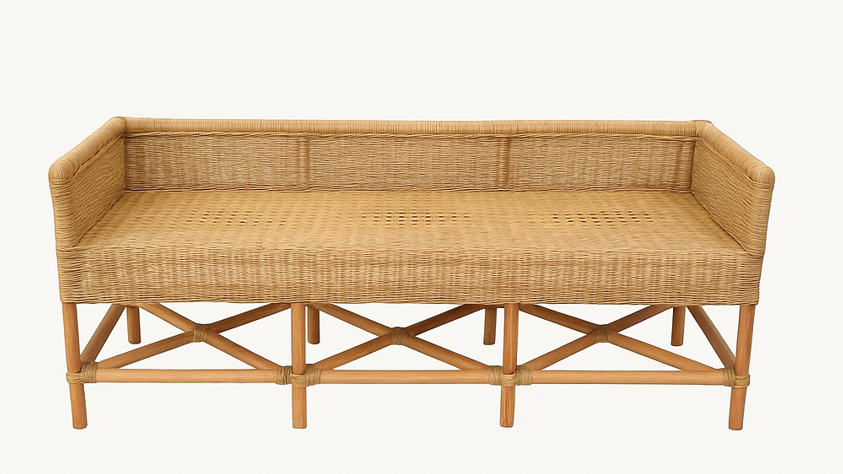 Malawi woven daybed bench with natural cane construction and minimalist design